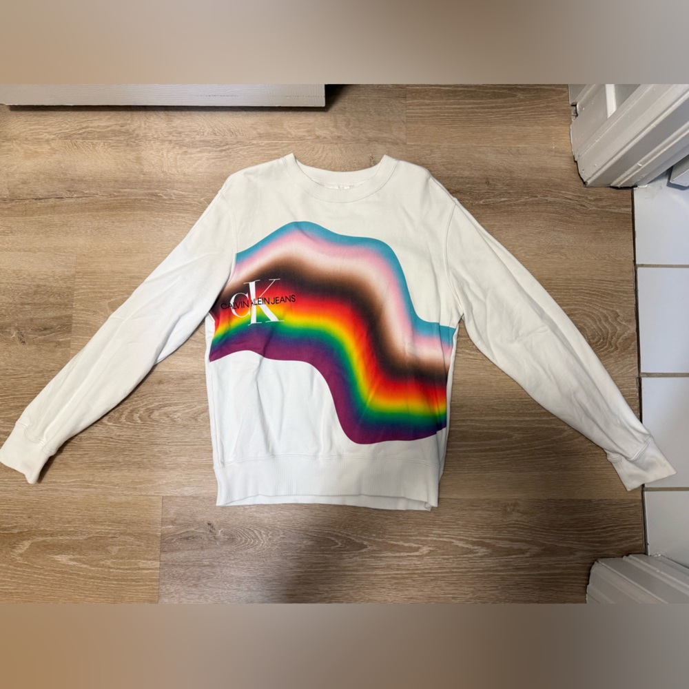 Calvin Klein Jeans White Sweatshirt with Multicolor Logo
